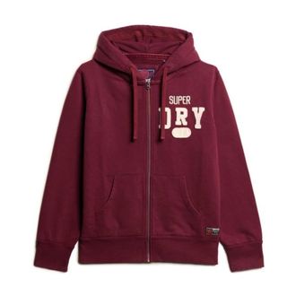 Superdry Hooded Zip-Up Sweatshirt met voorzakken en gedragen effect - Heren - Vesten met rits - Rood - S - Katoen - Hoodies & sweatvesten