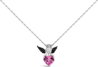 House of Brilliance Sterling Silver Diamond Accent & Created Pink Sapphire Angel Heart Pendant Necklace at Nordstrom
