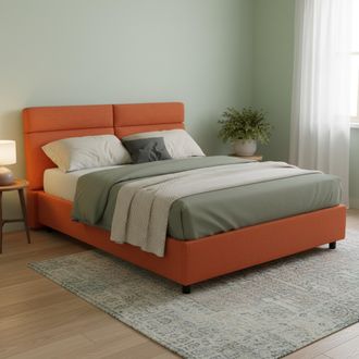 Dmora Cama Doble Asica, Cama Doble Con Colch&oacute;n Incluido, Desenfundable Made In Italy, Con Almacenamiento, Naranja