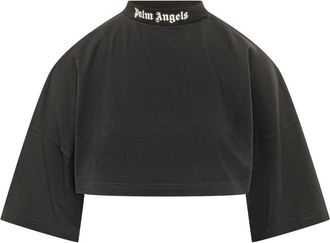 Palm Angels Black Logo Mock Collar T-Shirt