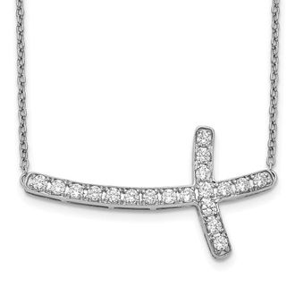 Diamond2Deal 14K Gold 1/2 Ct Lab Grown Diamond Sideways Cross Pendant Necklace 18 Clarity VS, Color G-H