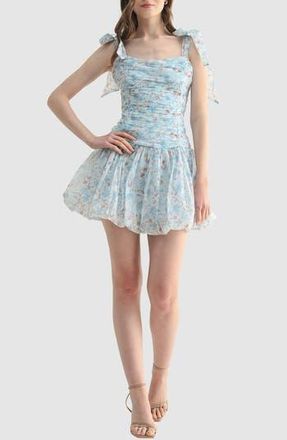 Lush Floral Tie Shoulder Minidress in Blue Floral at Nordstrom Rack, Size Medium