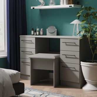 Welcome Furniture Harrow Ready Assembled Double Pedestal Desk in Dusk Grey - Welcome Furniture | TJ Hughes