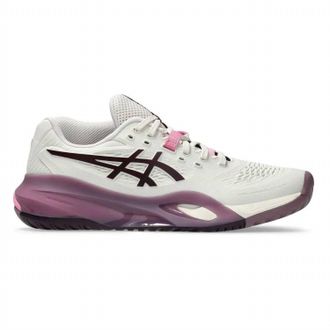 Asics Womens Clay Court Tennis Shoes Gel Resolution X In Soft Oat/ Dark Aubergine
