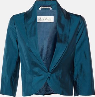Max Mara Teal Blue Satin Button Front Blazer