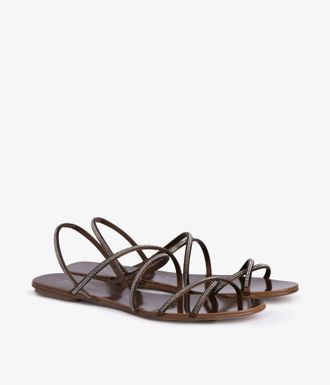 Pedro Garcia Sandal with Swarovski crystals in brown satin | Esme | Spring Summer 26 | PEDRO GARCIA