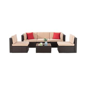 Leaper 5 Seat Garden Patio Rattan Furniture Sofa Set in Brown