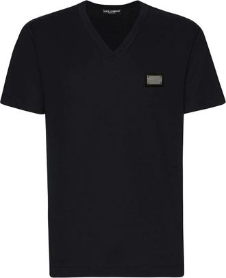 Dolce & Gabbana V-neck T-shirt - Heren - T-shirts - Blauw - 3XL - Katoen - Tops