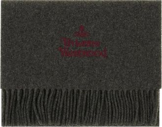 Vivienne Westwood Sjaal met geborduurd logo en franjes - unisex - Accessoires - Grijs - Maat: ONE Size Wol