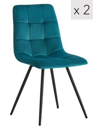 Nordlys Set of 2 Scandinavian Dining Chairs with Metal Buttoned Backrests in Blue