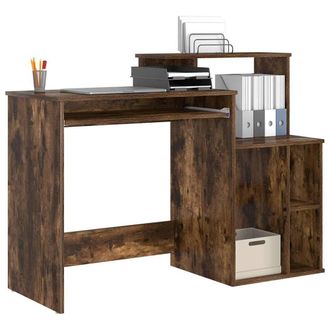 Berkfield Home Modern Desk with Storage Smoked Oak 120.5x44x88.5 cm Engineered Wood in Brown
