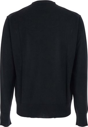 Vivienne Westwood Mens Black Crew Neck Sweater With Embroidered Logo Virgin Wool Tops Top