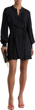 Reiss Eliana Long Sleeve Tie Belt Minidress in Navy at Nordstrom, Size 12 Us