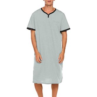 Generic Mens Nightshirt Short Sleeve Jumpsuit Pajamas Breathable V Neck Nightgown Soft Loose Night Wear Shirts Lounge Sleepwear with Pockets Comfy Plus Size N