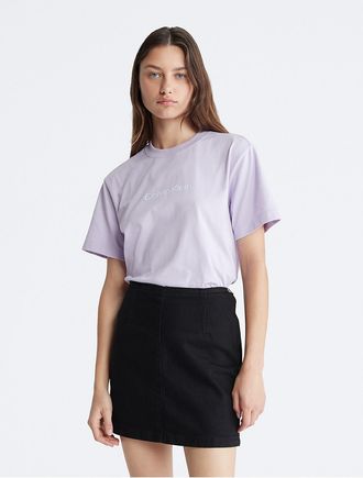 Calvin Klein Womens Standard Logo Boxy Fit Crewneck T-Shirt - Purple - XS