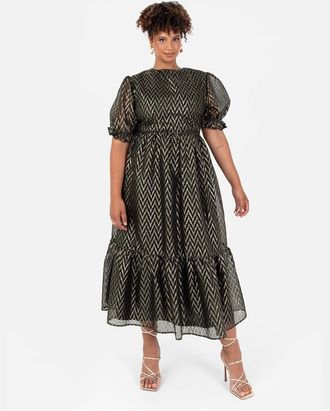 Lovedrobe Womens Crew Neck Short Sleeve Tiered Dress - Gold - Size: 10