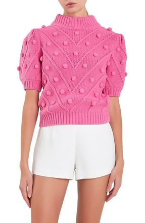 English Factory Pompom Puff Sleeve Sweater in Pink at Nordstrom, Size X-Small