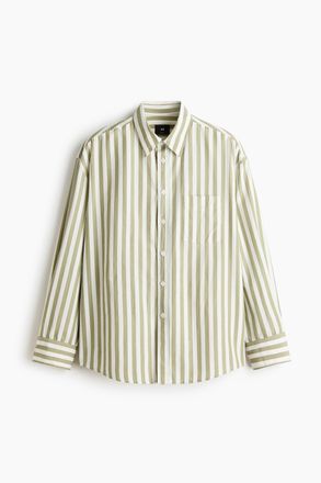 H&M Popelinehemd in Relaxed Fit - Khakigr&uuml;n/Gestreift