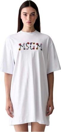 Msgm T-shirtjurk met bloemenborduurwerk - Dames - Korte kleedjes - Wit - XS - Katoen - Kleedjes