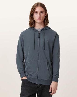 AllSaints Mens Cotton Brace Zip Up Brushed Cotton Ramskull Hoodie, Size: XXL