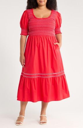 Sugarlips Carlene Smocked Midi Dress in Red at Nordstrom, Size 1X
