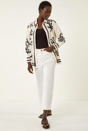 Roman Coral Mono Print Collared Blouse