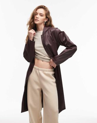 Rains 12020 - Giacca impermeabile taglio lungo bordeaux svasata con cintura-Marrone