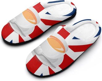 Generic British Flag With Milk Tea Slippers Men Winter Warm Cotton Anti-Slip Indoor Slip-Ons House Shoes