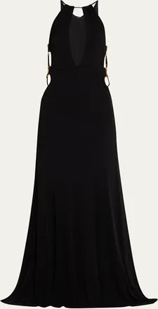 Ramy Brook Helen Floral-Print Halter Column Gown