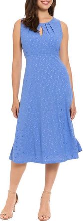 London Times Eyelet Keyhole Fit & Flare Midi Dress in Granada Sky at Nordstrom Rack, Size 10P