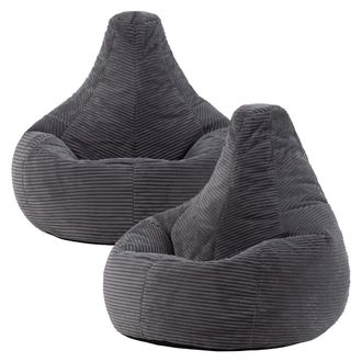 Icon Brand Set de 2 pufs con respaldo alto, pana gris antracita