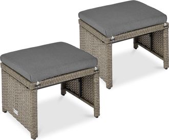 Best Choice Products Set of 2 Multipurpose Patio Wicker Ottomans w/ Removable Cushions, Steel Frame