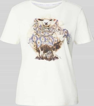 Marc Cain T-Shirt mit Rundhalsausschnitt in Offwhite, Gr&ouml;&szlig;e 36