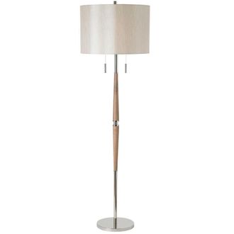 Loops Polished Nickel Floor Lamp - Decorative Wooden Stem - Requires 2 x E27 GLS Bulbs in Metallics