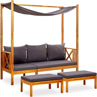 vidaXL Banco De Jard&iacute;n Con Toldo Y Reposapi&eacute;s Madera De Acacia Maciza Vidaxl