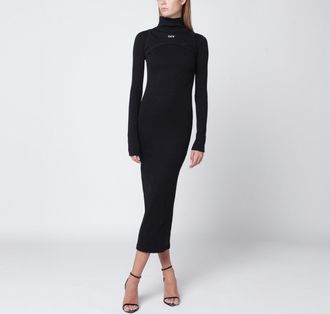 Off-white Black Cotton Midi Dress With Logo