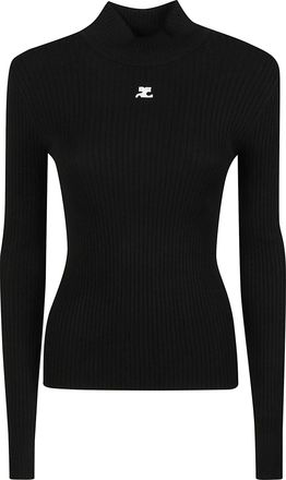 Courr&egrave;ges Reedition Fitted Ribbed Mock Neck Sweater