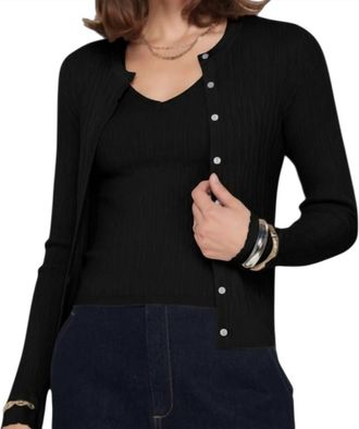 Current Air Ribbed Cardigan Twin Set In Black