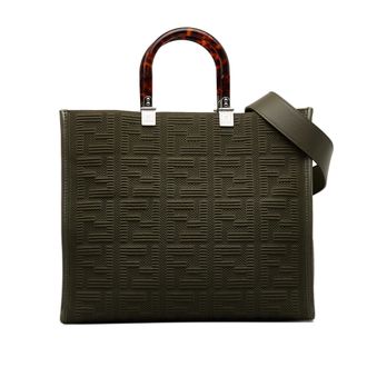 Fendi Khaki Green Medium Zucca Sunshine Shopper Tote