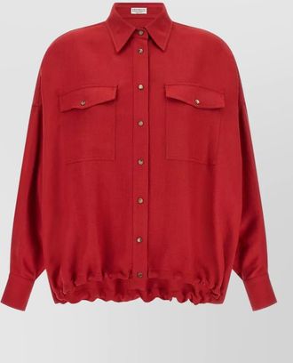 Brunello Cucinelli linen twill overshirt dropped shoulders curved hem
