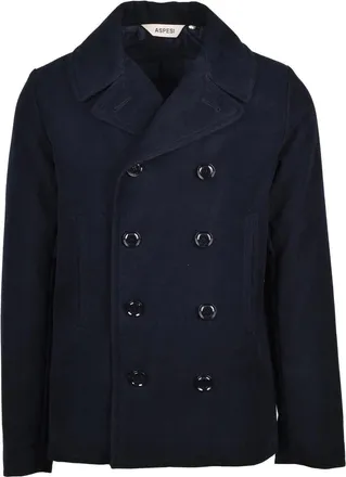 Aspesi Classic Blue Peacoat with Double-Breasted Closure and Structured Design
