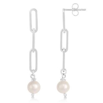 Allurez Pearl Drop Paperclip Earrings 14k in White Gold at Nordstrom