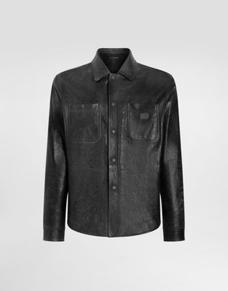 Dolce & Gabbana Leather Shirt With Logo And Tag - Man Black 48