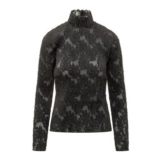 Ganni Coupe Floral Turtleneck Top - Dames - Tops - Zwart - Maat: XS