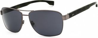 HUGO BOSS Grey Rectangular Mens Sunglasses BOSS 1240/S0 0KJ1/IR 60