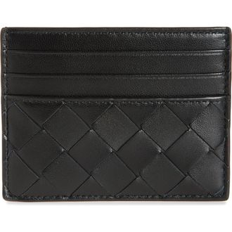 Bottega Veneta Intrecciato Leather Card Case in 8425 Black-Gold at Nordstrom