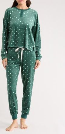 PJ Salvage Lets Get Toasty Polka Dot Velour Pajamas in Dark Forest at Nordstrom Rack, Size X-Small