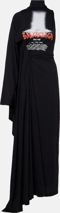 Balenciaga Logo caped cotton jersey maxi dress