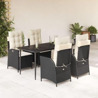vidaXL Set De Muebles Jard&iacute;n 5 Pzas Con Cojines Rat&aacute;n Sint&eacute;tico Negro Vidaxl
