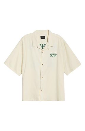 PacSun Redwood Embroidered Camp Shirt in Cream at Nordstrom, Size X-Large